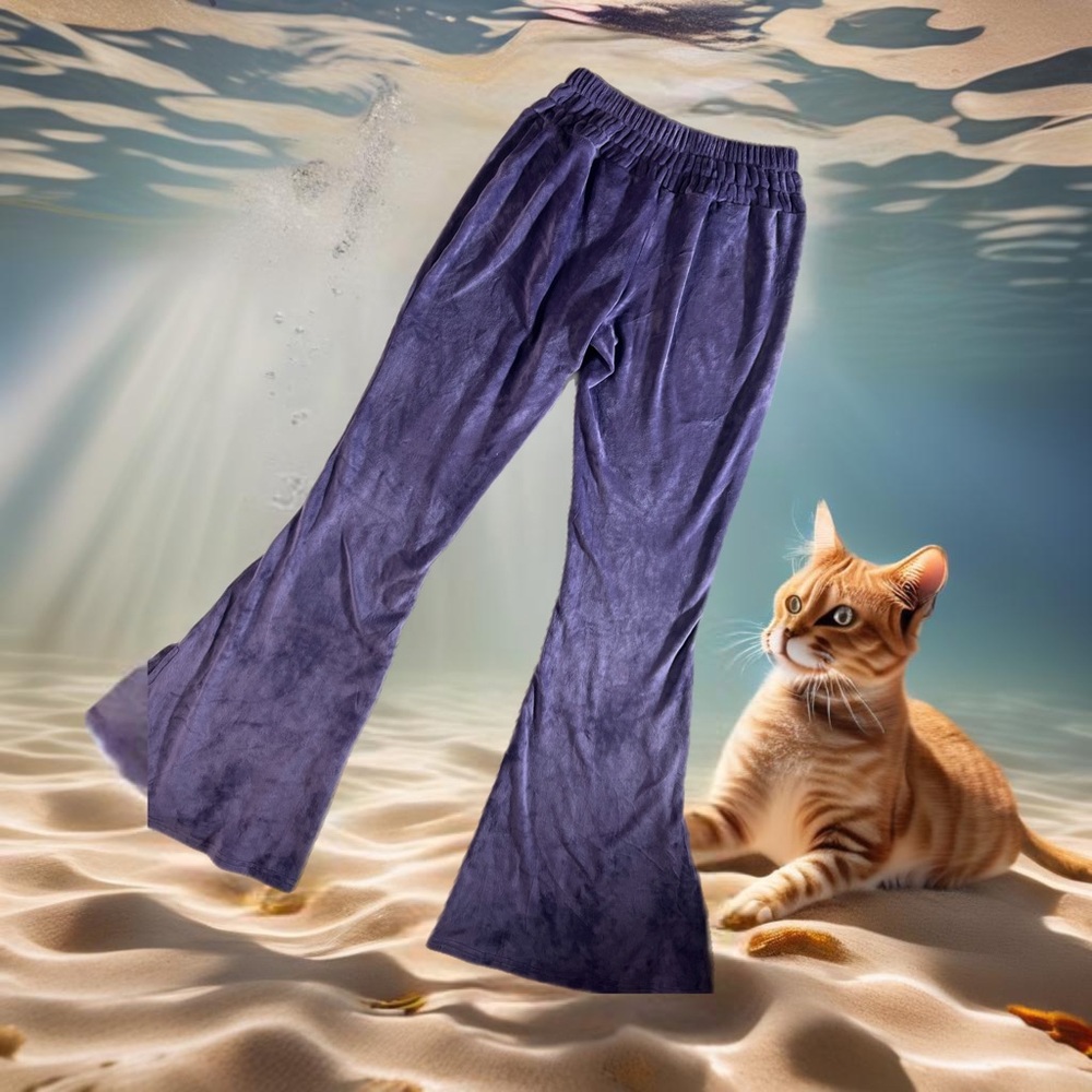 Urban Outfitters Flare Bell Bottom Velvet Pants (Indigo, Size Small)